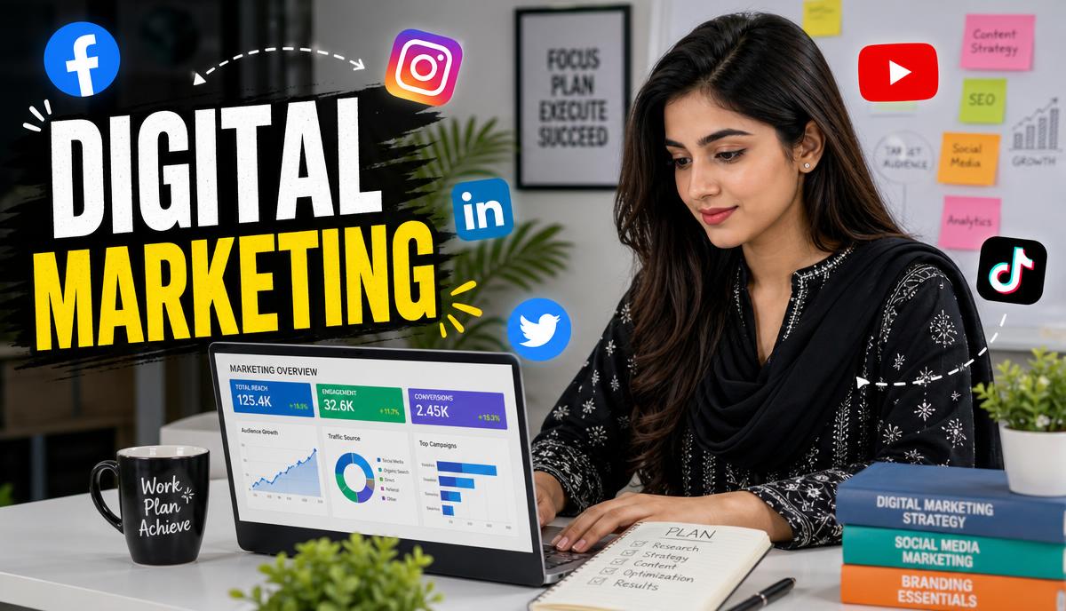 Pakistani girl learning digital marketing
