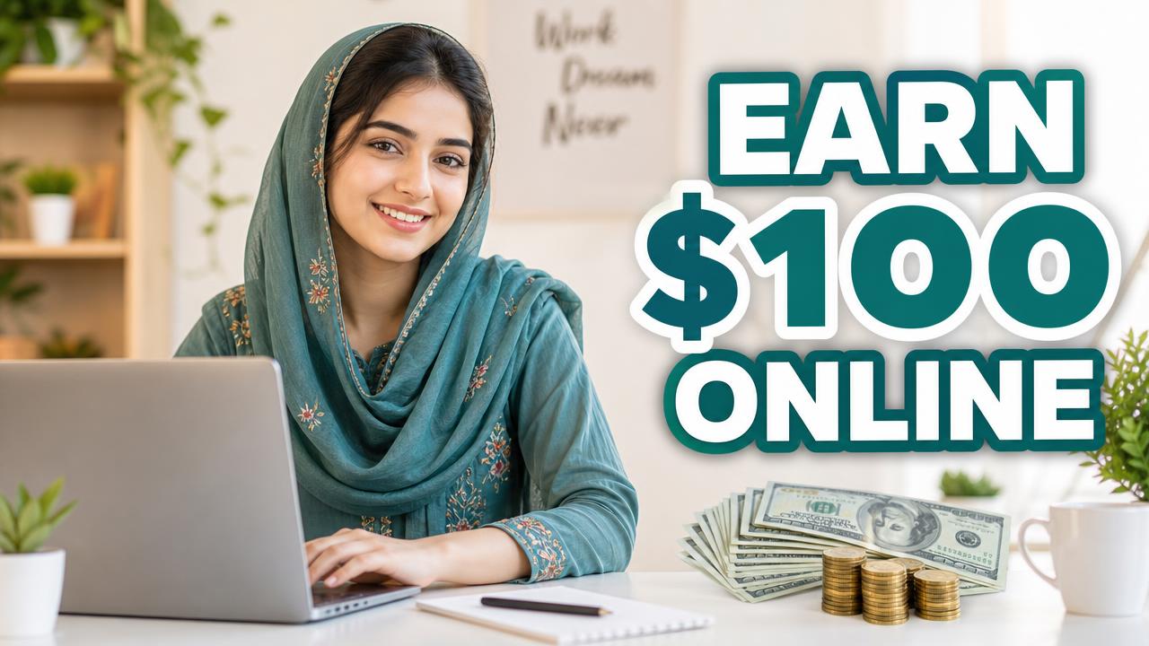 Pakistani girl earning online with laptop
